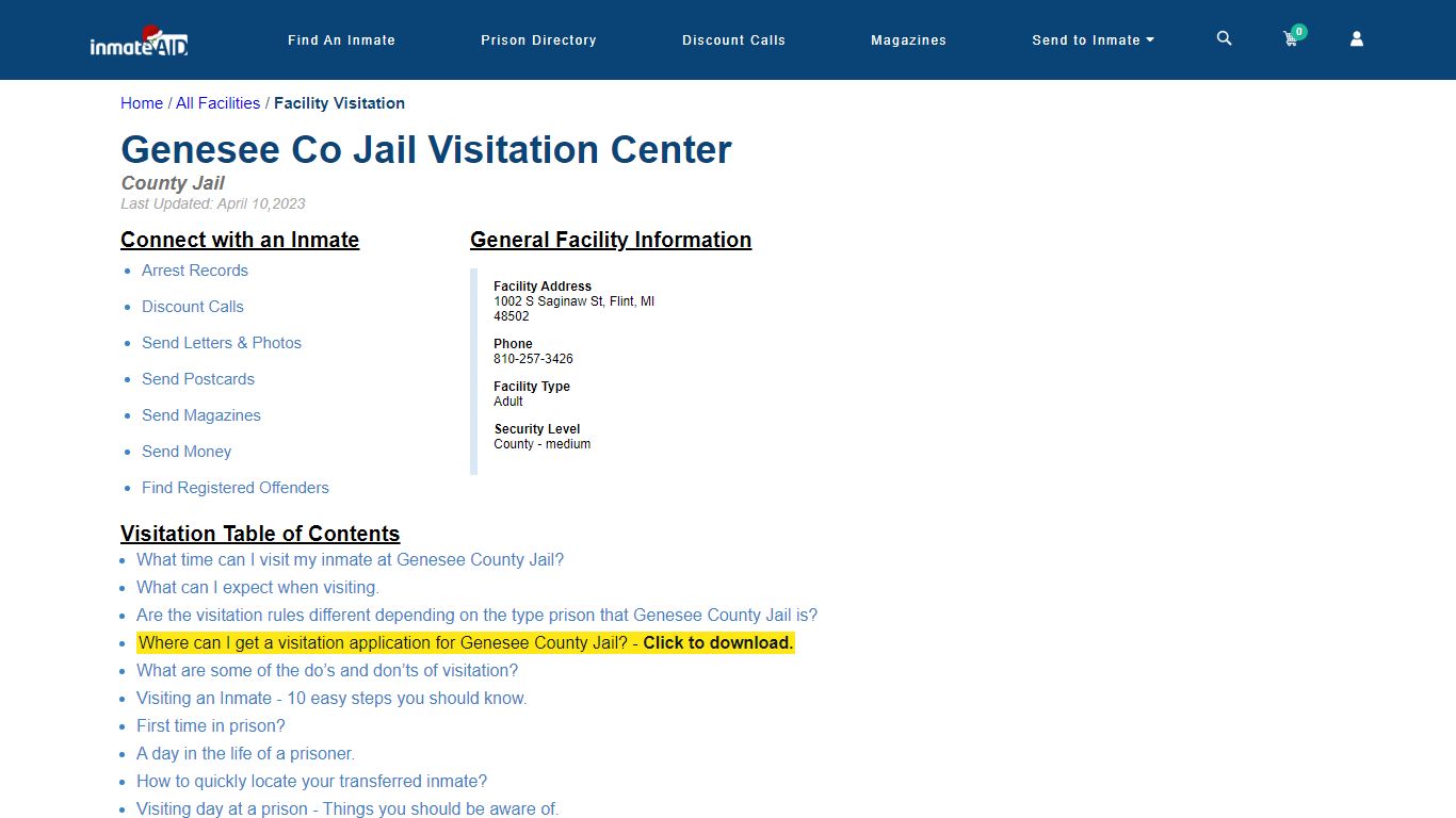 Genesee County Jail | Visitation, dress code & visiting hours - InmateAid