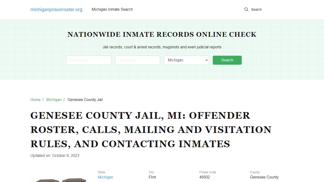 Genesee County Jail, MI: Inmate Search, Visitation & Contact Info